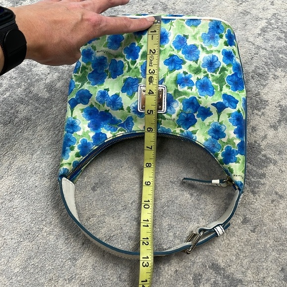 Dooney & Bourke Petunia Watercolor Floral Hobo Shoulder Bucket Bag Blue Green - Picture 11 of 17